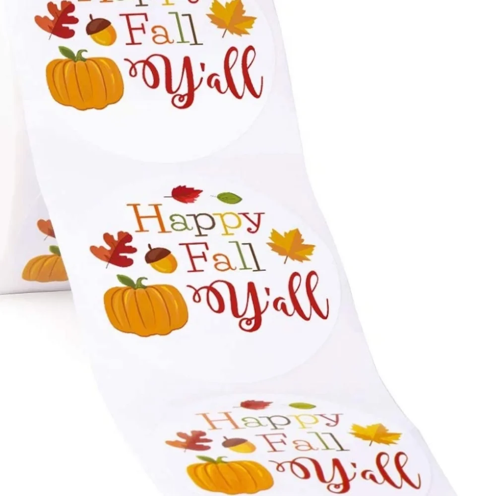 50 ct : Happy Fall Y'all Stickers are 2 x 2 Inch